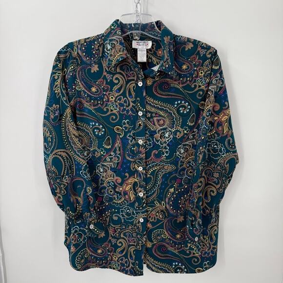 Mainstreet Blues Paisley Shirt Womens M Button Down Long Sleeve Retro Boho 90s - Picture 1 of 9